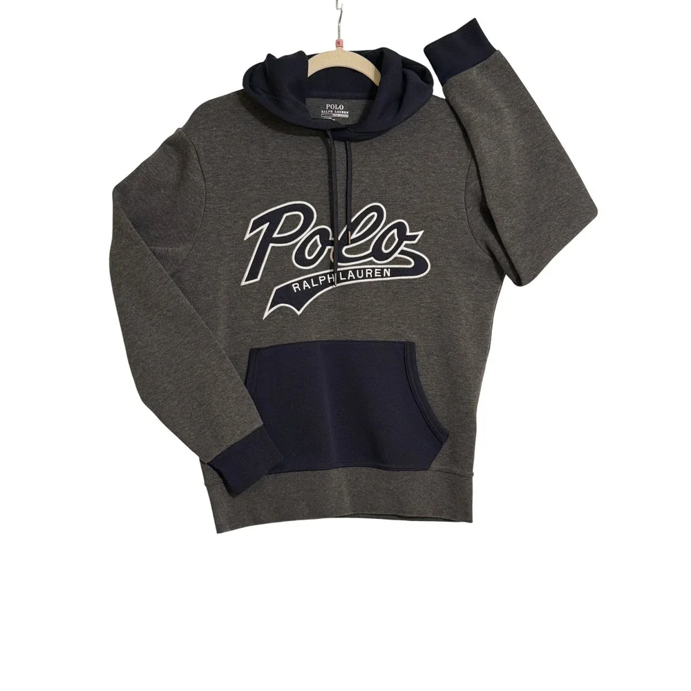 Polo Ralph Lauren Performance Unisex S Gray Navy Blue Hoodie Sweatshirt Perfect
